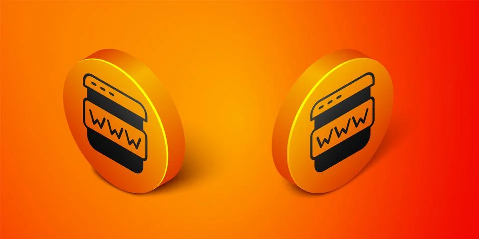 Isometric Browser window icon isolated on orange background. Orange circle Stock Illustration