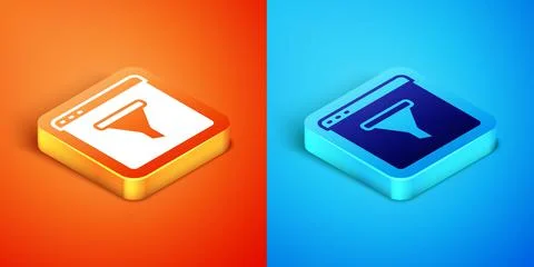 Isometric Browser window icon isolated on orange and blue background. Vector Illustrazione stock