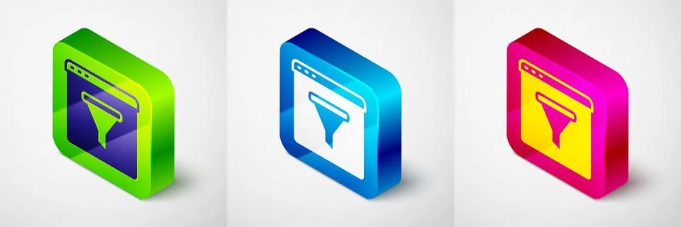 Isometric Browser window icon isolated on grey background. Square button. V.. Stock Illustration