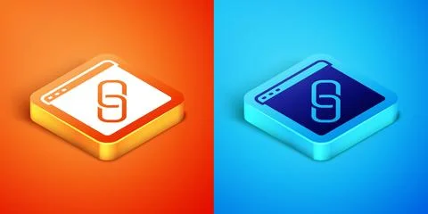Isometric Browser window icon isolated on orange and blue background.  Vector Stockillustratie