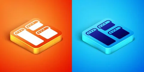 Isometric Browser window icon isolated on orange and blue background.  Vector 스톡 일러스트