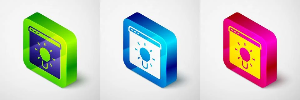 Isometric Browser window icon isolated on grey background. Square button. V.. Stock Illustration