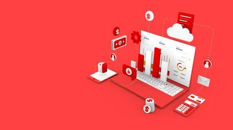 Isometric Budget 3D Rendering, 3D illustration Stock Illustration