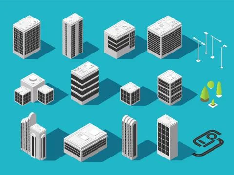 Isometric building for 3d city map vector set Ilustración de archivo
