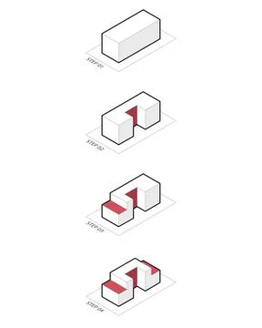 Isometric building mass development step diagram Stock Illustration