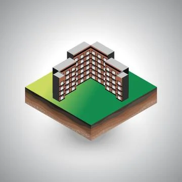 Isometric building on the piece of soil Stock Illustration