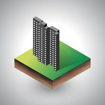 Isometric building on the piece of soil Stock Illustration