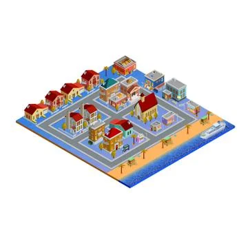 Isometric Building Set Ilustración de archivo