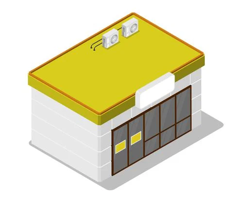 Isometric building of small grocery store. Shop at gas station. Realistic 3d  Ilustración de archivo