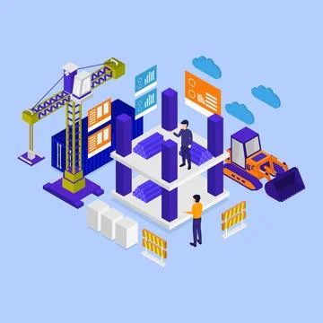 Isometric building under construction illustrated on background Ilustración de archivo