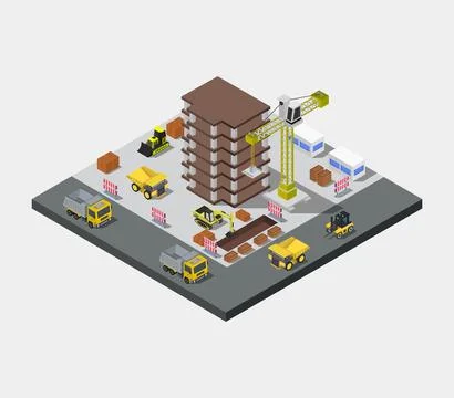Isometric building under construction illustrated on background Ilustración de archivo