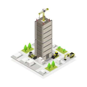 Isometric building under construction illustrated on background 스톡 일러스트