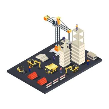 Isometric building under construction illustrated on background Ilustración de archivo