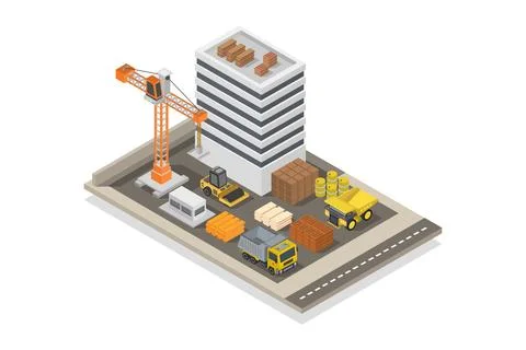 Isometric building under construction illustrated on background Ilustración de archivo