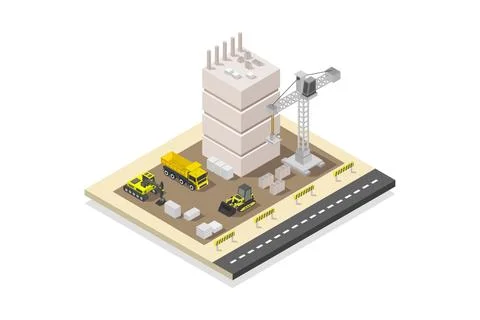 Isometric building under construction illustrated on background Ilustración de archivo