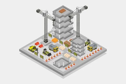 Isometric building under construction illustrated on background Ilustración de archivo