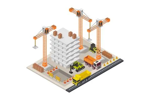 Isometric building under construction illustrated on background Stock Illustration