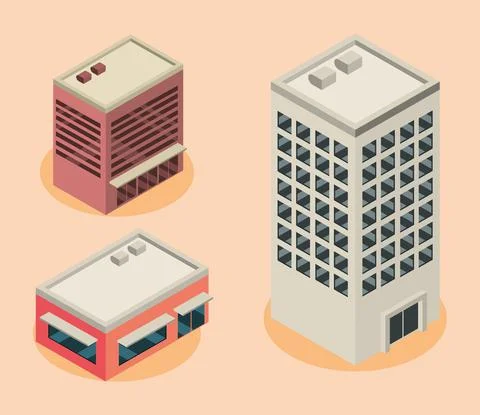 Isometric buildings icons Ilustración de archivo
