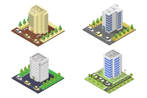 Isometric buildings illustrated on background イラスト素材