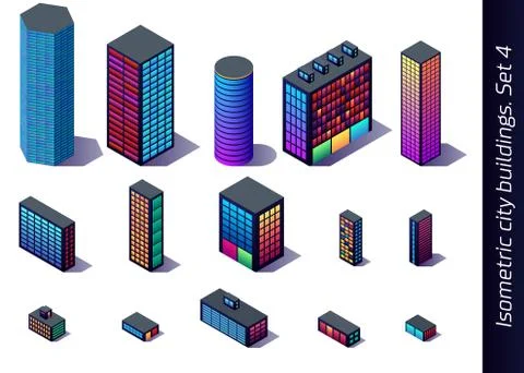 Isometric buildings for map, game or decoration with downtown, industrial and Ilustración de archivo