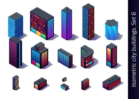 Isometric buildings for map, game or decoration with downtown, industrial and Ilustración de archivo