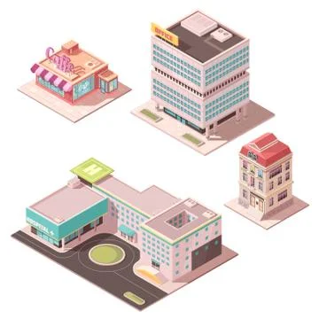 Isometric Buildings Set Ilustración de archivo