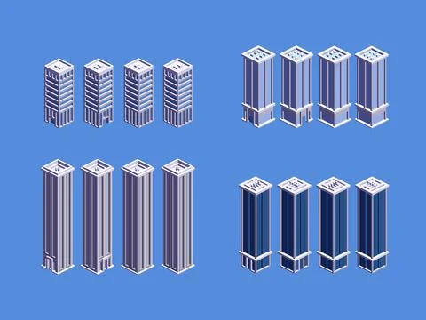 Isometric Buildings View From 4 Angles Ilustración de archivo