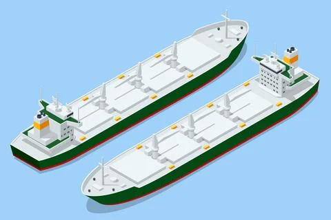 Isometric Bulk carrier ship. Bulk freighter travels. Import or export wheat Stock Illustration