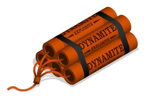 Isometric bunch of cylinders with dynamite. Explosives for mining operations. Stock Illustration
