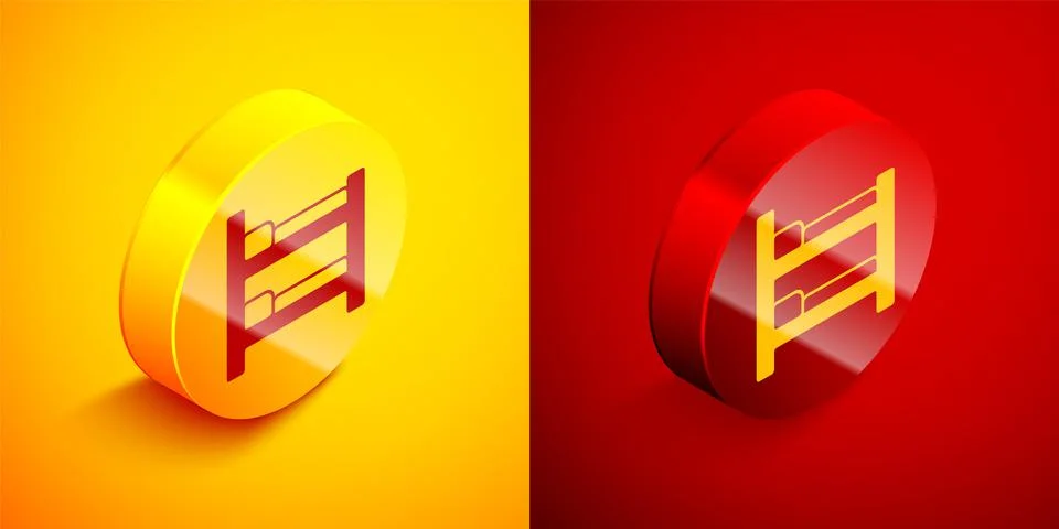 Isometric Bunk bed icon isolated on orange and red background. Circle button Stock Illustration