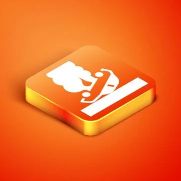 Isometric Burning car icon isolated on orange background. Car on fire. Broken Stock Illustration