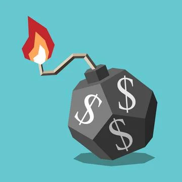 Isometric burning dollar bomb Stock Illustration