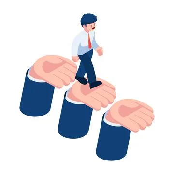 Isometric Businesman Walking on Supporting Hands Stock Illustration