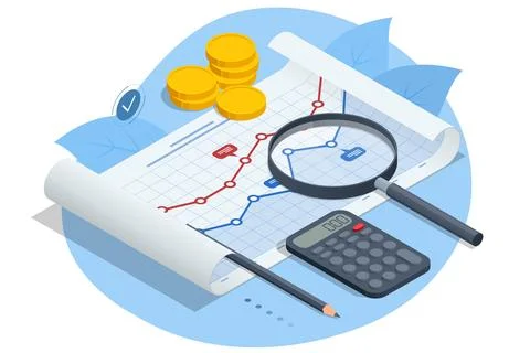 Isometric business analysis, analytics, research, strategy statistic, planning Stock Illustration