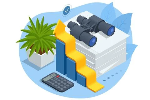 Isometric business analysis, analytics, research, strategy statistic, planning Stock Illustration