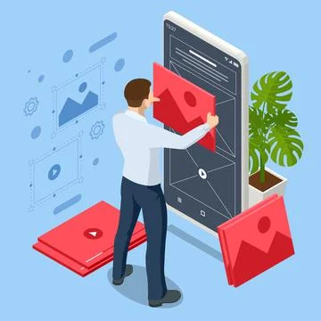 Isometric business analysis, Internet of things IoT, cloud network, research Stock Illustration