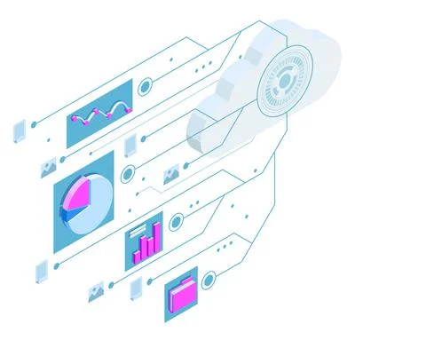 Isometric business analysis, Internet of things IoT, cloud network, research Stock Illustration