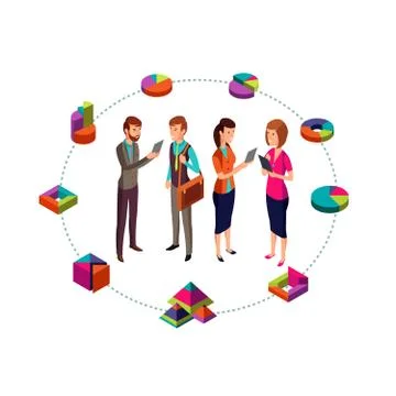 Isometric business analyst vector modern concept with businessman team and 3d Stock Illustration