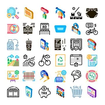 Isometric business and web technology icons collection Stock Illustration