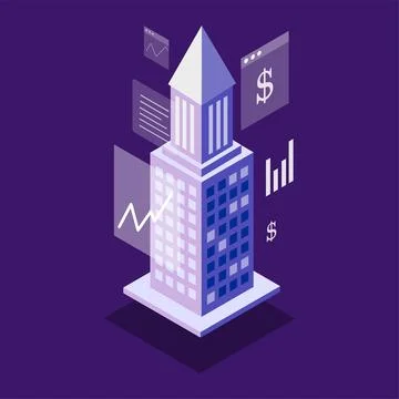 Isometric of a business building integrated with computer and digital Illustrazione stock