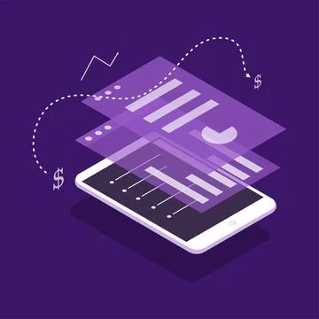 Isometric of a business building integrated with computer and digital 스톡 일러스트