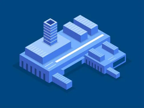 Isometric of a business building integrated with computer and digital Stock Illustration