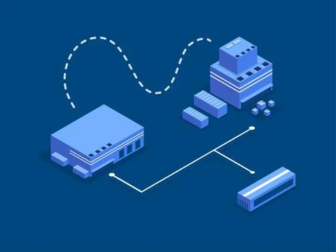 Isometric of a business building integrated with computer and digital Ilustración de archivo