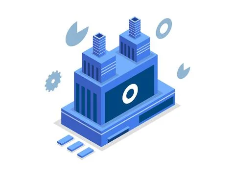Isometric of a business building integrated with computer and digital 스톡 일러스트