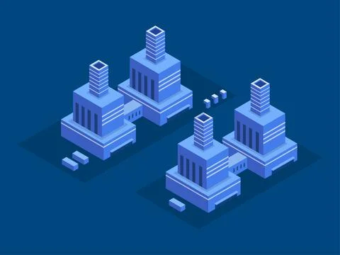 Isometric of a business building integrated with computer and digital 스톡 일러스트