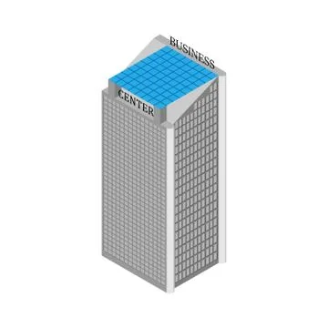 Isometric business center building with elevators and roof of solar panels Ilustración de archivo