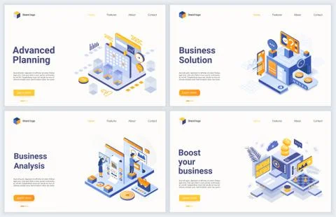 Isometric business data analysis process vector illustration set for mobile Stock Illustration