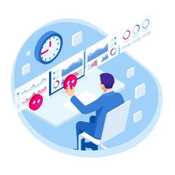 Isometric Business data analytics process management or intelligence dashboard Stock Illustration