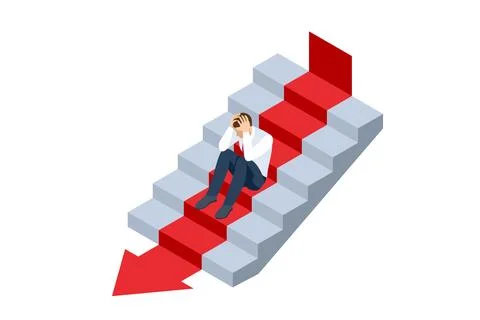 Isometric Business on falling down the chart. Fail, Risk, Problem. Decline red Stockillustratie