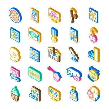 Isometric business graphics and data analysis icons collection Stock Illustration